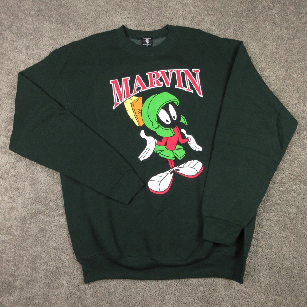 Vintage Marvin Martian Sweater Mens 2XL Green Crewneck Sweatshirt Pullover 90s